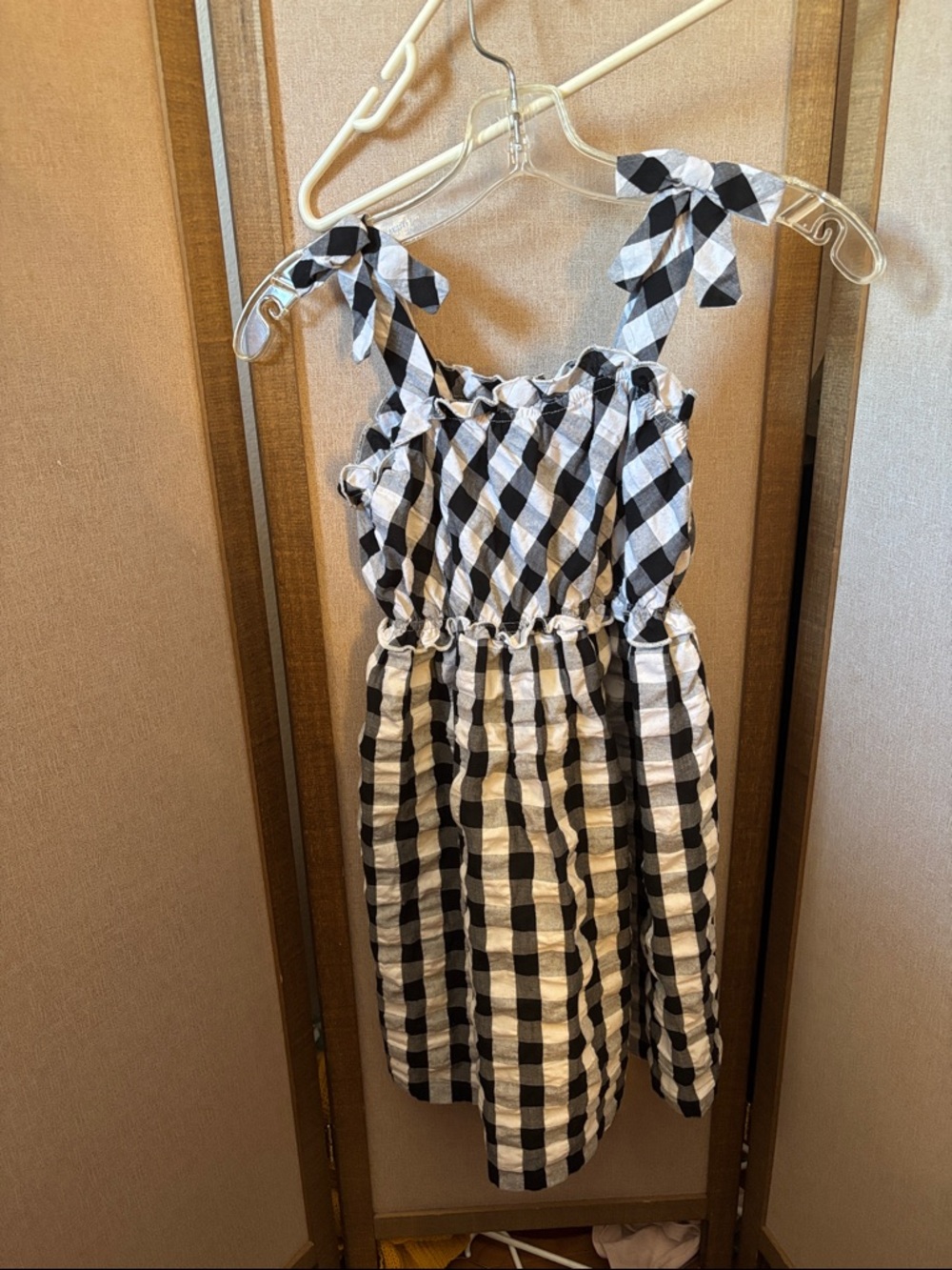 Bonnie Jean Black and White Gingham Tie-Shoulder Sundress Girls 10